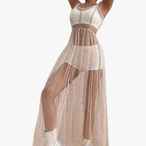 Sheer Pink Dress layering piece with Sparkle Details XL new